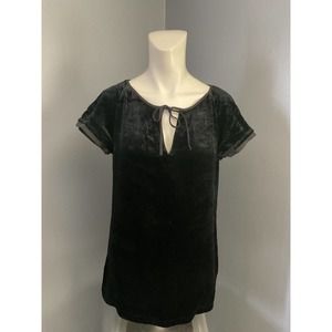 Theory Black Velvet Short Sleeve Shirt women’s Size Medium vneck tie bow